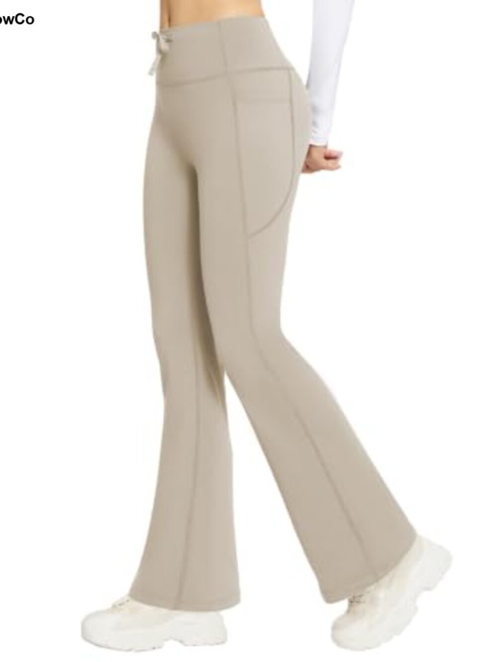 Fleece Lined High Waist Bootcut Flare Yoga Pants with Pockets Thermal Winter